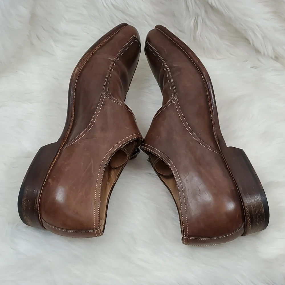 Canali Brown Leather Oxford Buckle Shoes 45.5 11.5  Made Italy Designer Dress